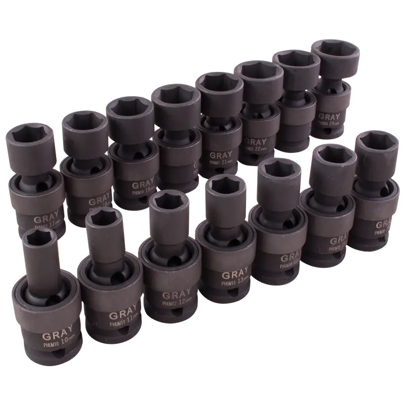 1/2" Drive 15-Piece 6-Point Metric Impact Universal Joint Socket Set 1