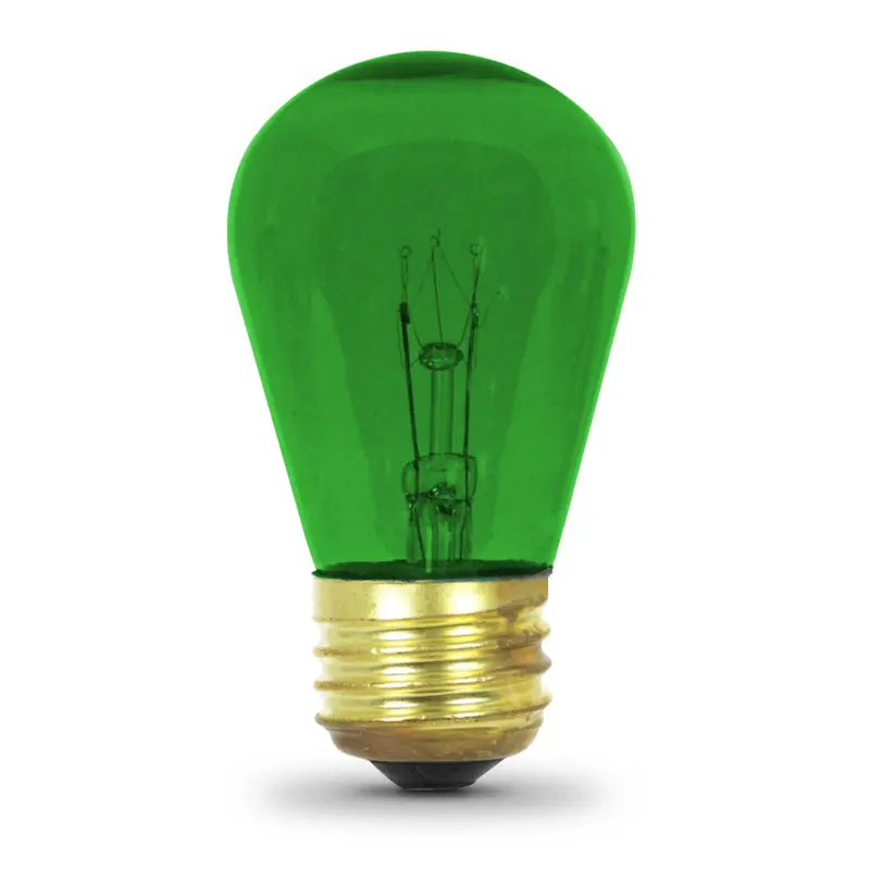 11W Green S14 Base Incandescent Sign Bulb – E26-Compatible Exposed Filament Design 1