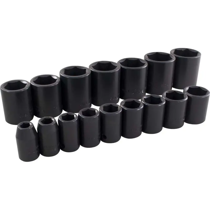 16-Piece 1/2" Drive 6-Point Standard Sae Impact Socket Kit 1