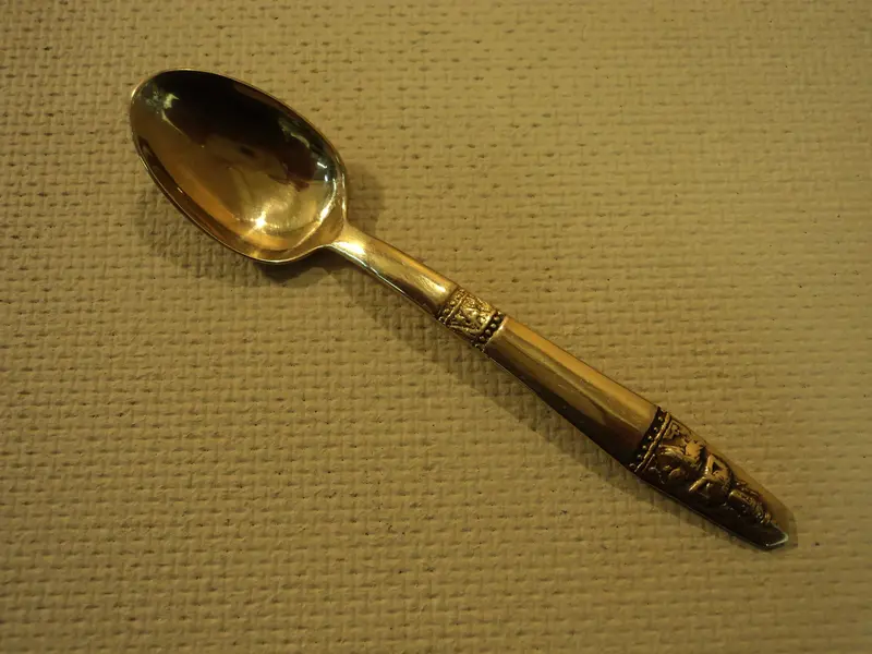 1960S Thai Brass Coffee Spoon – Ornate Buddha-Inspired Spoon, 4.5" – Vintage Barware 1