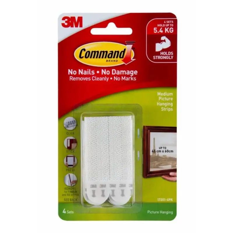 3M Command Medium Picture Hanging Strips – 4 Sets, 1.4 Kg Per Set 1
