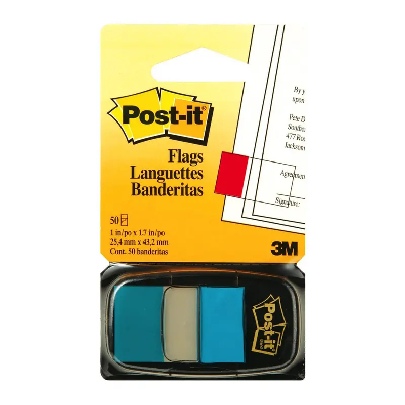 3M Post-It Bright Blue Flag Refill – Model 680-23, 1 In × 1.7 In, 50 Sheets 1