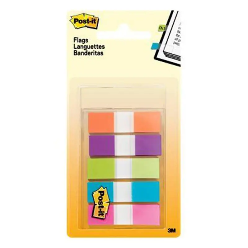 3M Post-It Bright Clear Small Flags – 5-Color Transparent Design, 0.47 In × 1.7 In, 20 Sheets 1