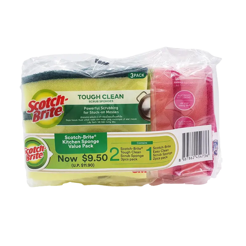 3M Scotch-Brite 2-In-1 Cleaning Kit – Antibacterial Sponges (6 Pcs) + Non-Scratch Foam Pads (2 Pcs) 1