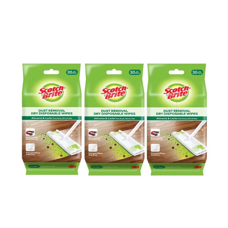 3M Scotch-Brite Easy Sweeper Dry Wiper – Value Pack (3 X 30 Sheets) 1