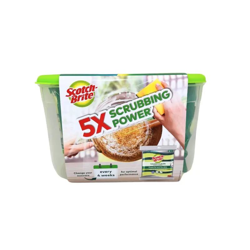 3M Scotch-Brite Tough Clean Antibacterial Scrub Sponges – 8 Count With Storage Container 1
