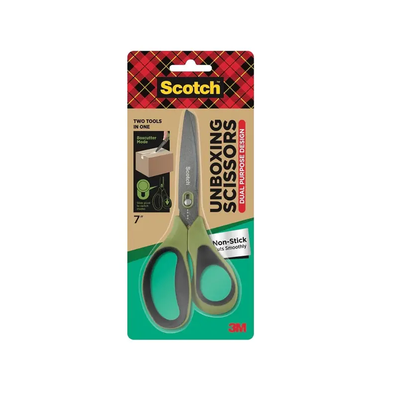 3M Scotch Non-Stick 7-Inch 2-In-1 Unboxing Scissors With Box Cutter Tip 1