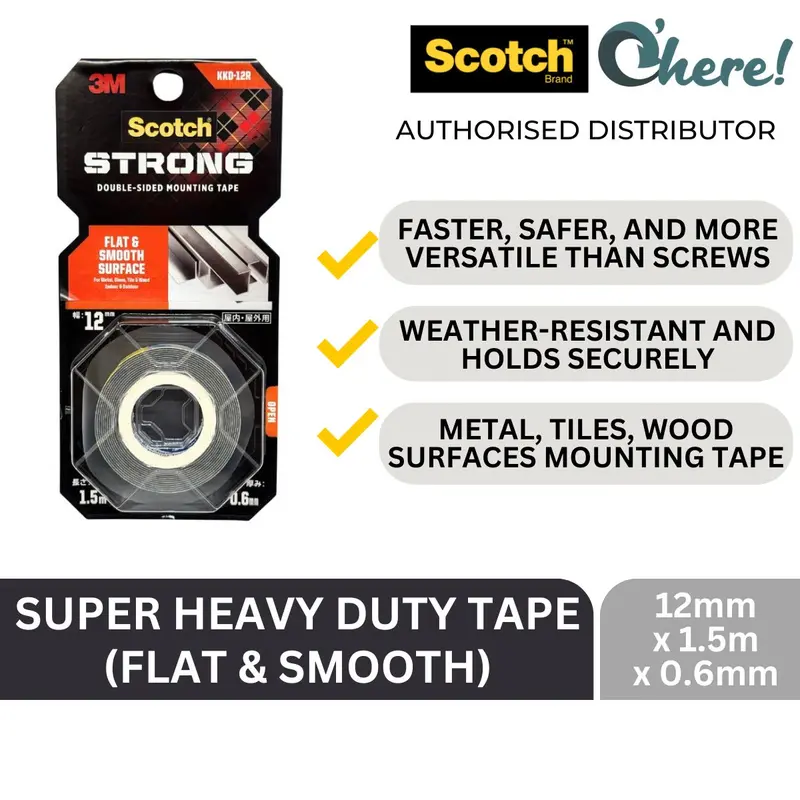 3M Scotch Super Heavy-Duty Adhesive Tape – 12 Mm × 1.5 M, Optimized For Metal, Glass, Tile & Wood 1