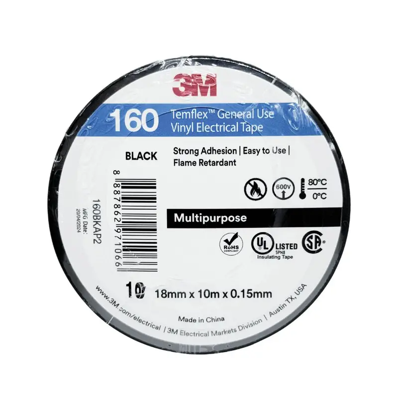 3M Temflex 160 Vinyl Electrical Tape – 18 Mm × 10 M, 10-Roll Pack For General Insulation 1