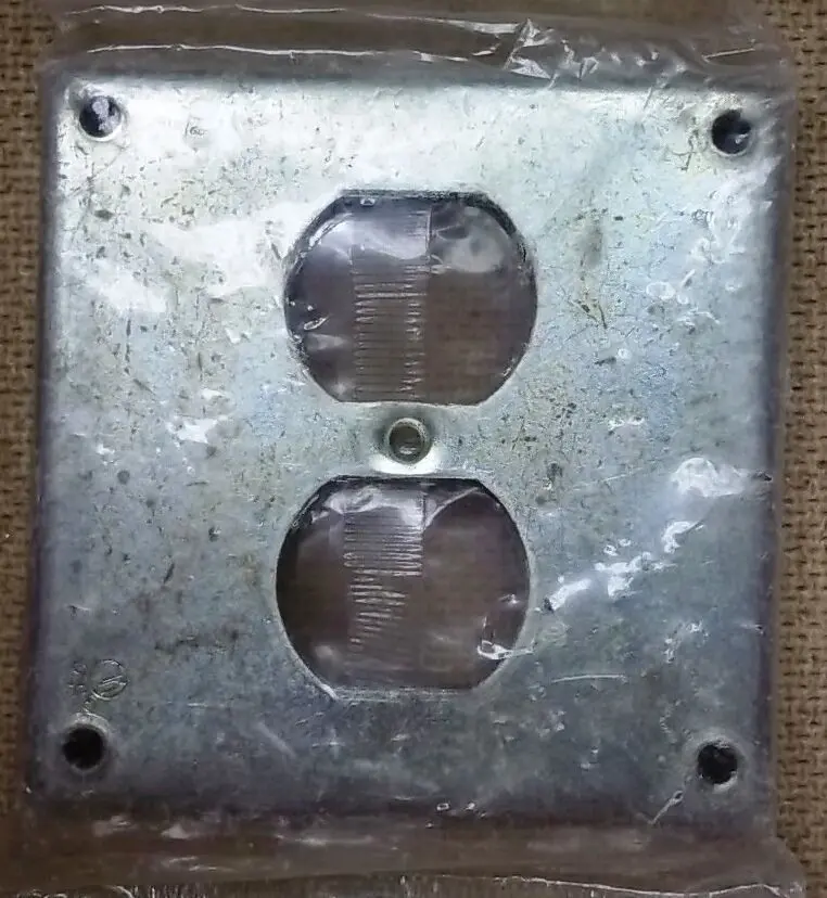 4-Inch Square Two-Gang Duplex Outlet Cover – Steel Construction, New 1