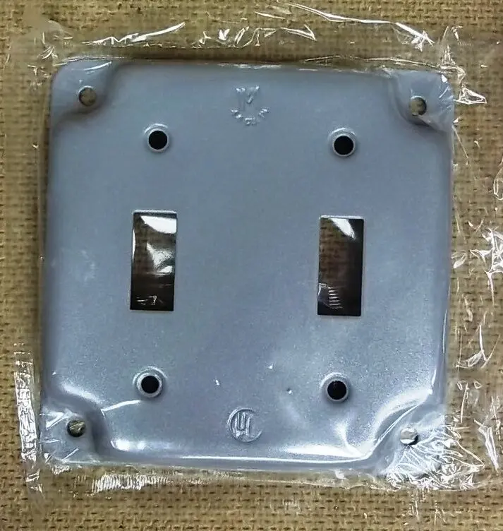 4-Inch Square Two-Gang Two-Switch Cover – Gray Steel Finish (New) 1