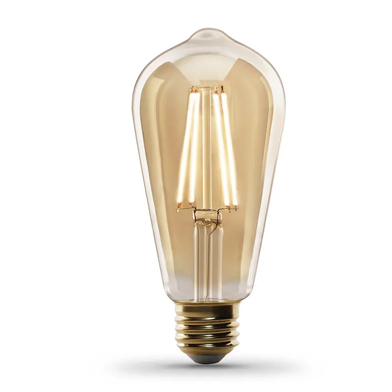 4-Pack Vintage-Style Amber Edison Led Bulbs — St19 Shape, E26 Base, Dimmable, 5.5W (60W Equivalent), Warm White 1