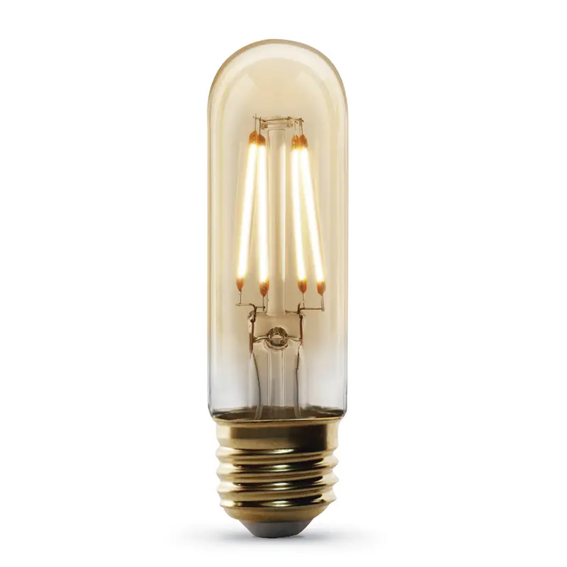 4W T10 Edison Led Bulb – Amber Glass Straight Filament, Soft White 2700K, Dimmable E26 (Replaces 40W) 1