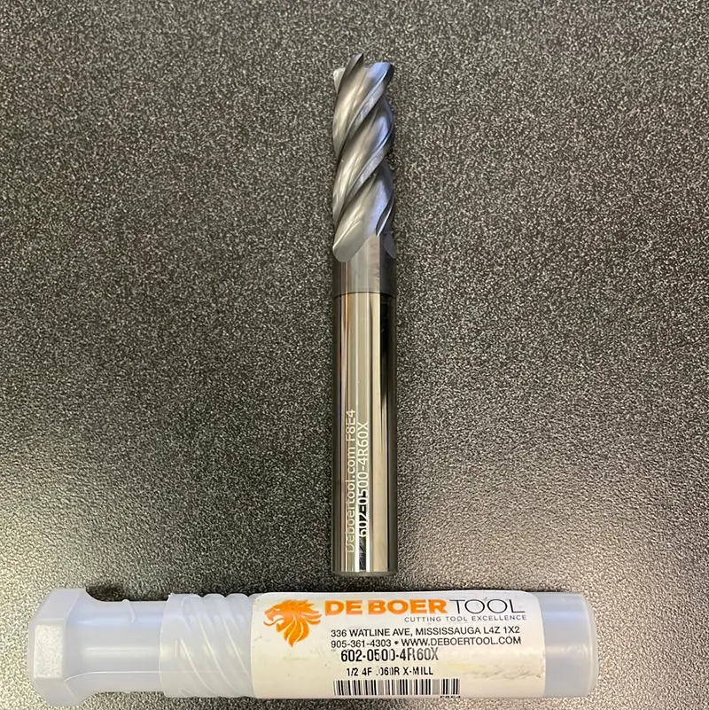 A4-Coated 1/2" Square End Mill: 1/2" Shank, 1.32" Cut Length, 4" Oal, 4 Flute, Radius 0.060", Solid Carbide 1