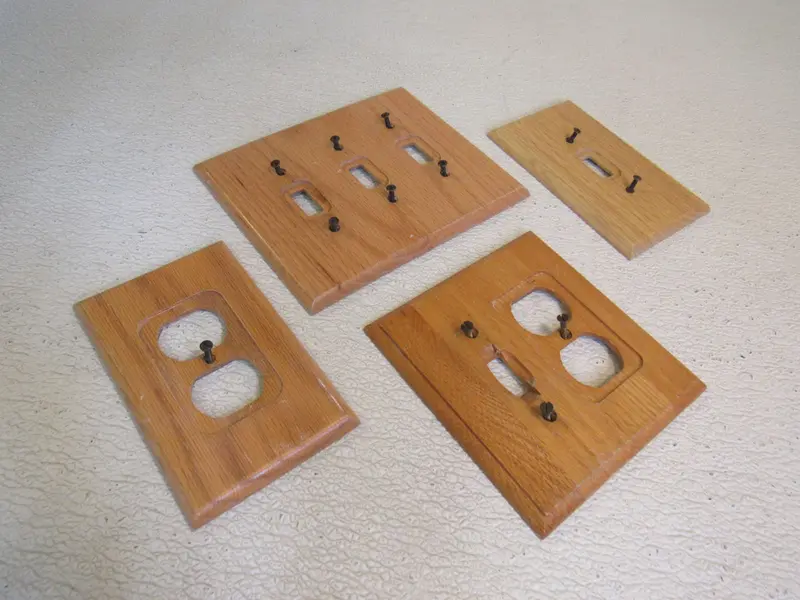 Amer Tac Natural Oak Outlet And Switch Cover Plates – Set Of 4 Rustic Wood Covers (Used) 1