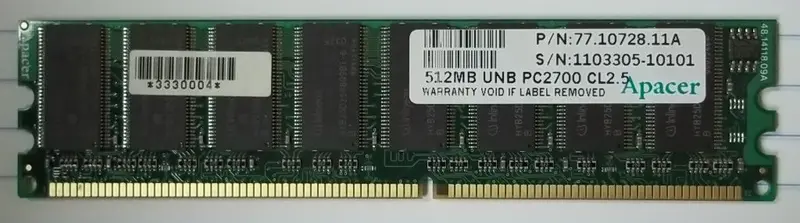 Apacer 512Mb Ddr-333Mhz Pc2700 Non-Ecc Dimm (77.10728.11G) – Used 184-Pin Memory 1