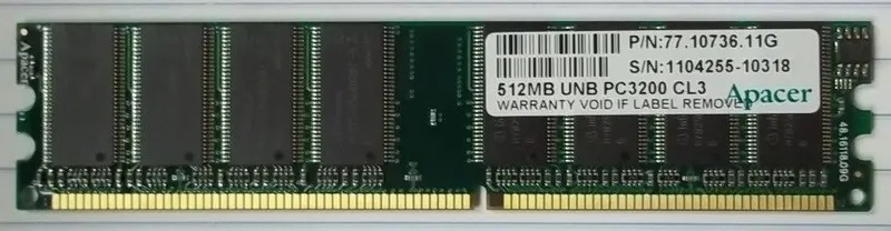 Apacer 512Mb Ddr-400Mhz Pc3200 Non-Ecc Dimm (77.10736.11G) – Used 184-Pin Memory 1