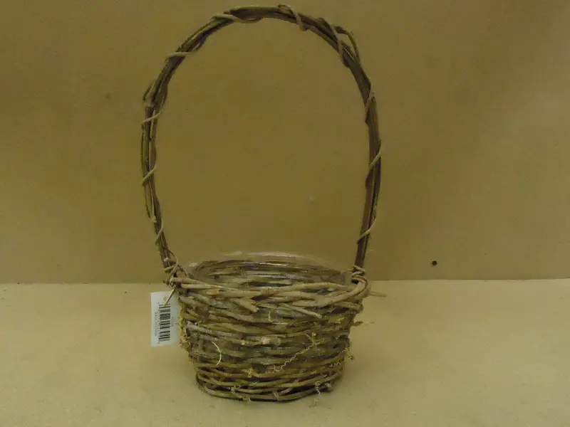 Artisan Twig-Wrapped Wicker Basket – 12" H × 7" Diameter, Woodtone Round Handle 1