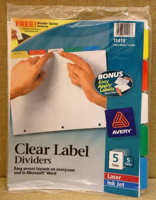 Avery 11406 Clear Label Divider Set — 5 Tabs × 5 Sets, Laser & Inkjet Compatible (New) 1
