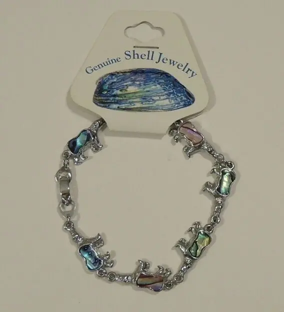 Bear-Themed Bracelet With Abalone Shell Inlay — 7.5 Inch Stretch Design (New) 1