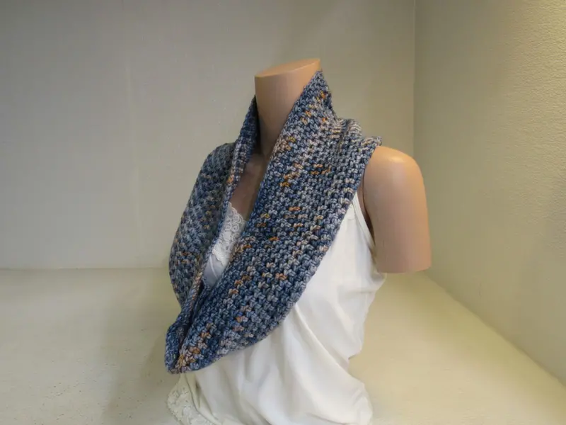 Blue & Orange Crocheted Merino Wool Cowl – Artisan-Made 1