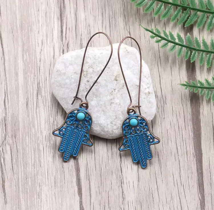 Bohemian Hamsa Hand Drop Earrings – Symbolic & Therapeutic 2