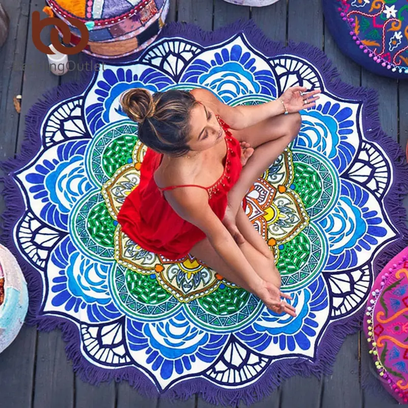 Bohemian Round Beach Towel – Mandala Tassel Design For Yoga, Bath Or Cover-Up (150 Cm) 1