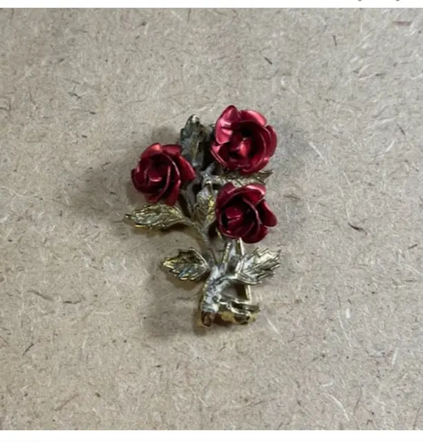 Botanical Metal Pin – Three-Dimensional Rose And Leaf Brooch 1