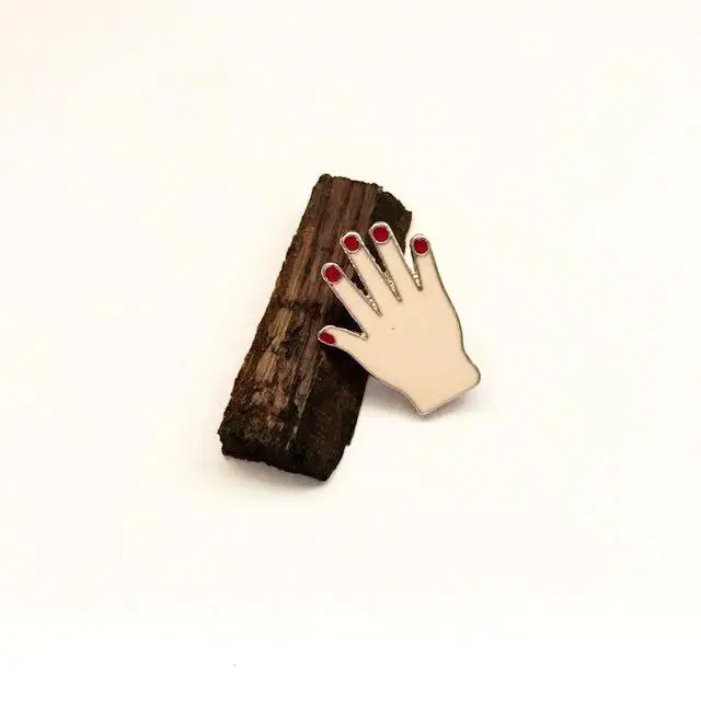 Botanical-Style Enamel Hand-Shaped Lapel Pin 1