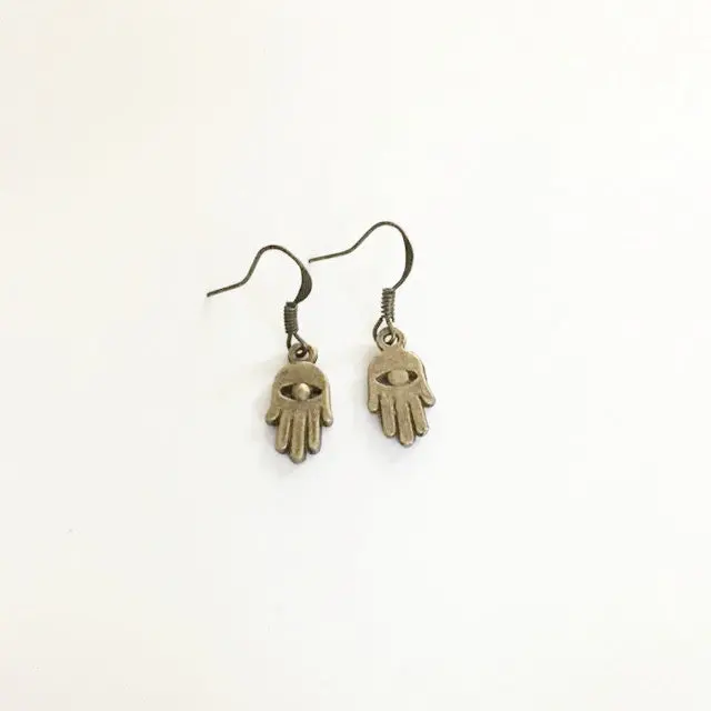 Bronze Eye-Emblazoned Hand Earrings – Symbolic Hand Therapy Jewelry 1