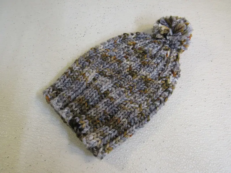 Brown-Gray-Rust Pom-Pom Merino Beanie – Hand-Knit Slouch Hat For Women 1