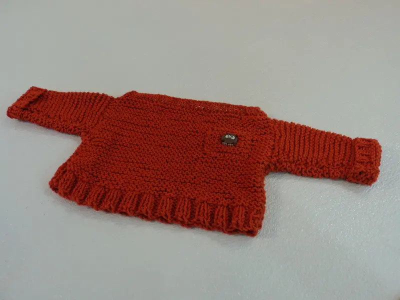 Burnt Orange Baby Sweater With Owl Pocket & Button Detail – 100% Cotton, Unisex Design 1
