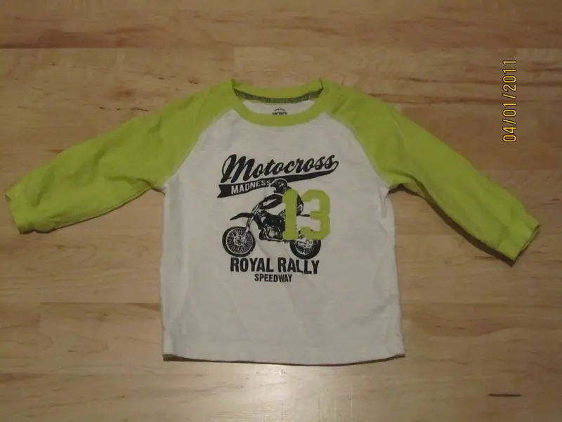 Carter'S Long-Sleeve Motocross Shirt For Toddlers – 18 Months, White & Lime (Pre-Owned) 1