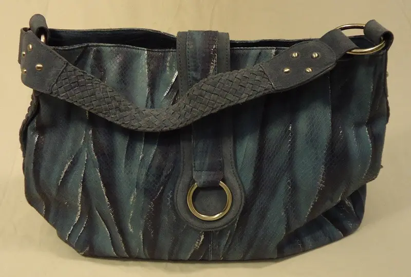 Charlie Lapson Blue Baguette Purse With Brushstroke And Snakeskin Accents – Genuine Leather 1