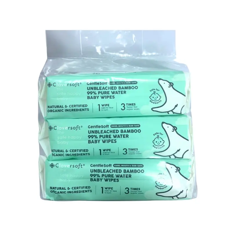 Cloversoft Bamboo Baby Wipes – Unbleached, Organic, Pure Water Formula, 3 Packs × 70 Sheets 1