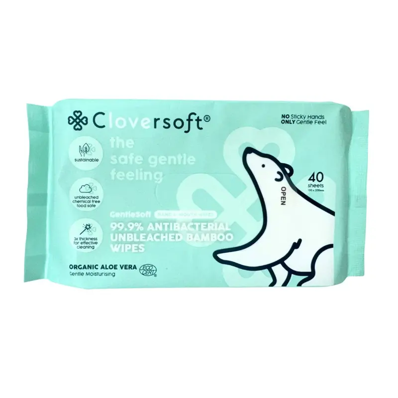Cloversoft Organic Bamboo Antibacterial Wipes – Gentle & Effective, 40 Count 1