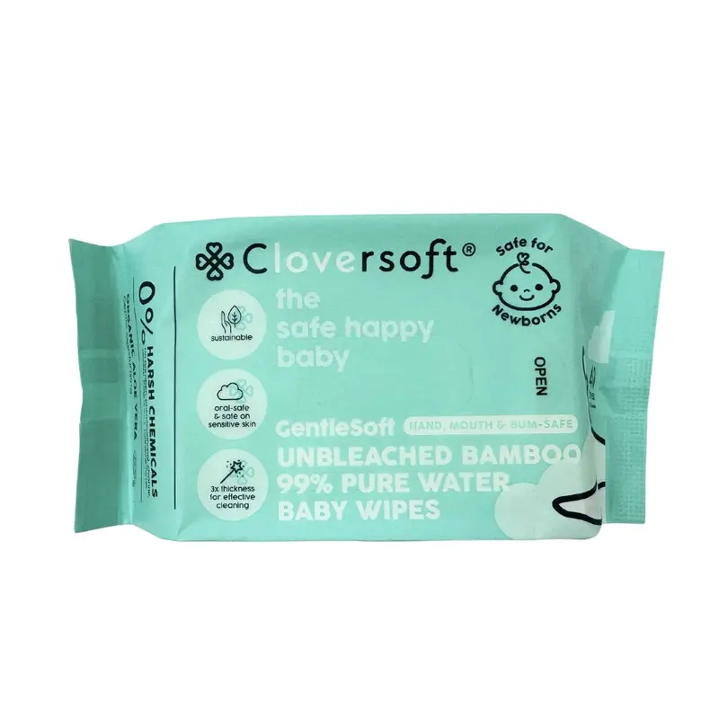 Cloversoft Organic Bamboo Baby Wipes – Unbleached, Pure Water Formula (40 Count) 1