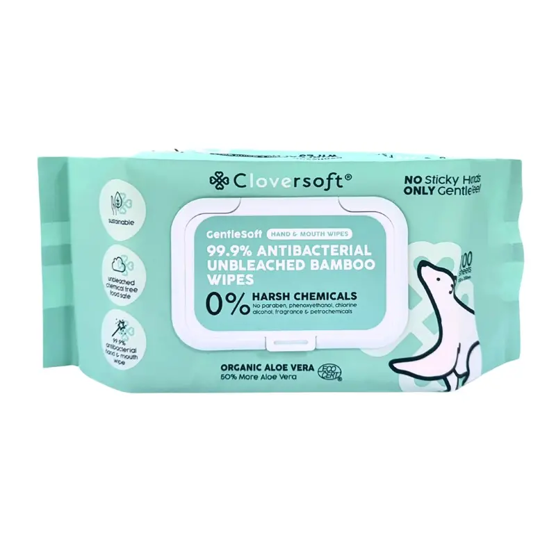 Cloversoft Organic Bamboo Unbleached Wipes – 100-Count Pack 1
