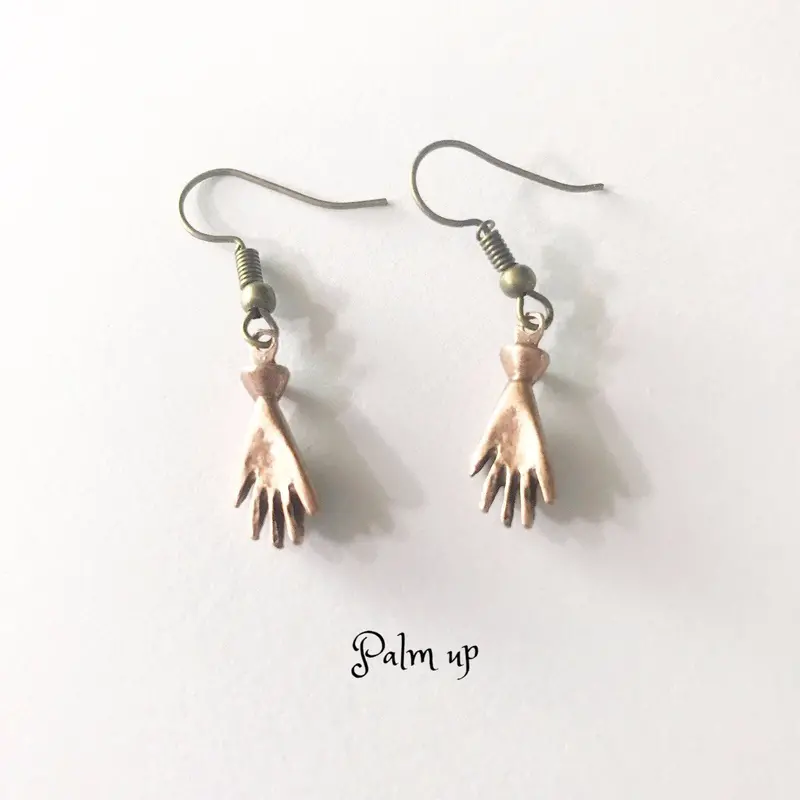 Copper Hand-Shaped Earrings – Handcrafted Miniature Sculptures 1