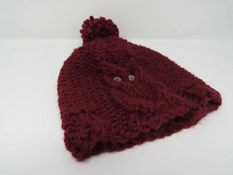 Cranberry Beanie With Owl Pom-Pom – Cozy Acrylic-Wool Blend Hat 1