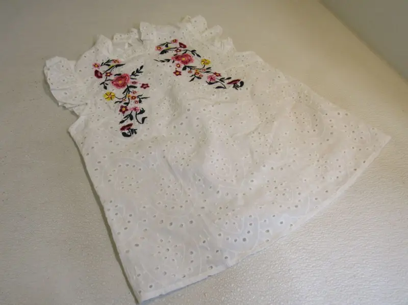 Designer Embroidered Eyelet Blouse – Crisp White, Delicate Detailing, Size S, New 1