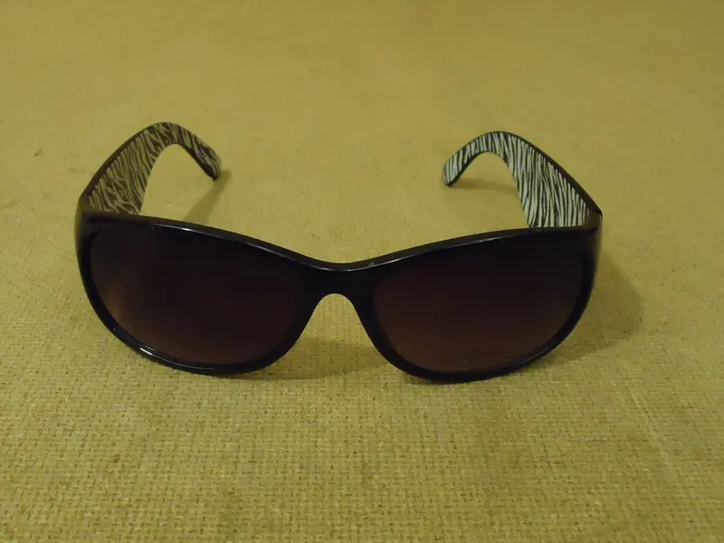 Designer Rectangular Sunglasses For Women – Black Frame With Animal Print Accents, Pre-Owned 1