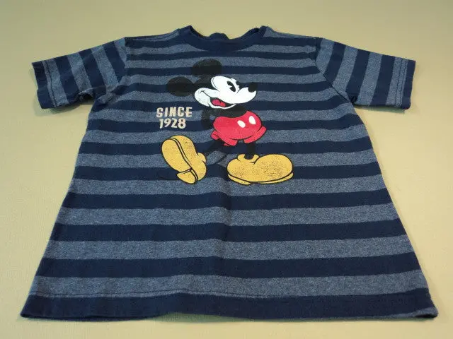 Disney Store Boys’ Mickey Mouse T-Shirt – Cotton-Polyester Blend, Size 4Xs, Blue Striped, Pre-Owned 1