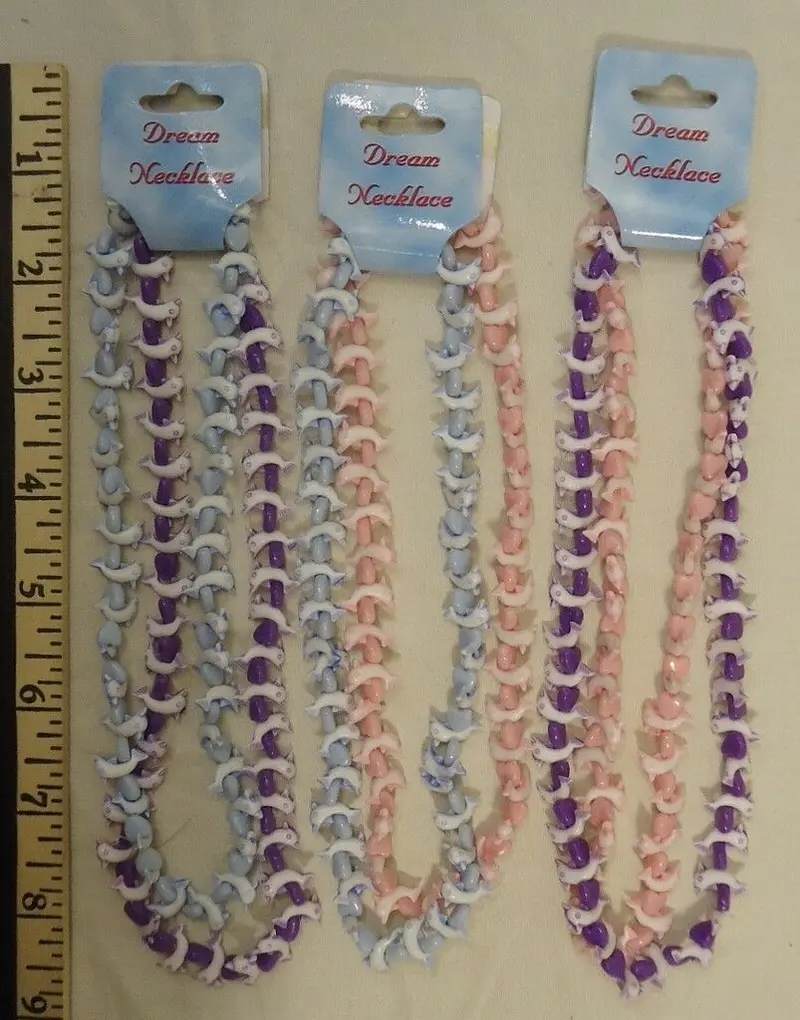 Dolphin-Themed Dream Necklace – 16-Inch Tri-Color Blue/Pink/Purple Set (12 Pcs) 1