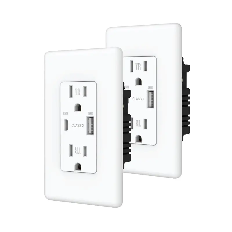 Dual-Usb Wall Outlet – Usb-A & Usb-C Charging Ports (2-Pack) 1