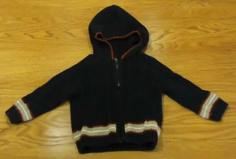 Dylan & Addy Boys’ Hooded Cotton Sweater (6–9 Months) – Black/Red/White, Lightly Worn 1