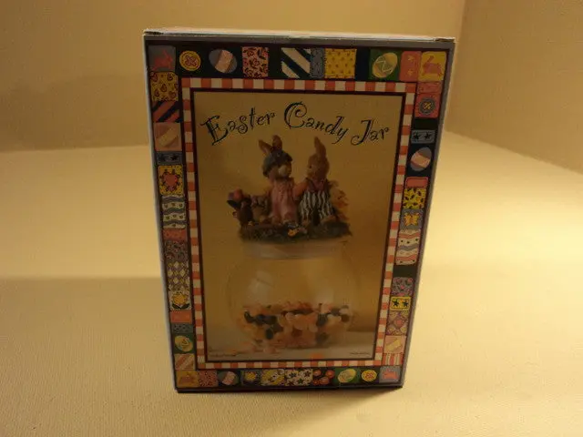 Easter-Themed Candy Jar – 49 Oz Bocal De Bonbons De Paques, Ceramic & Glass Blend – New 1