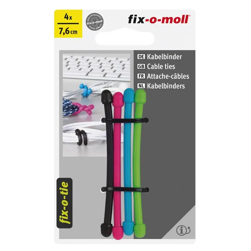 Fix-O-Moll 4-Color Mini Cable Tie Pack – 7.6 Cm Each (Black, Pink, Light Blue, Light Green) 1