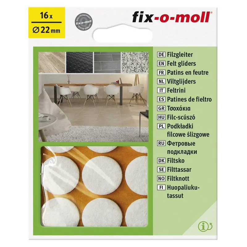 Fix-O-Moll White Felt Gliders – 22 Mm Round, Self-Adhesive 1