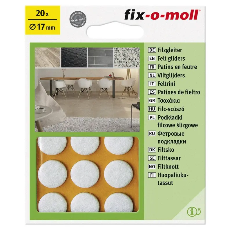 Fix-O-Moll White Felt Pads – 17 Mm Diameter, Adhesive Backing 1